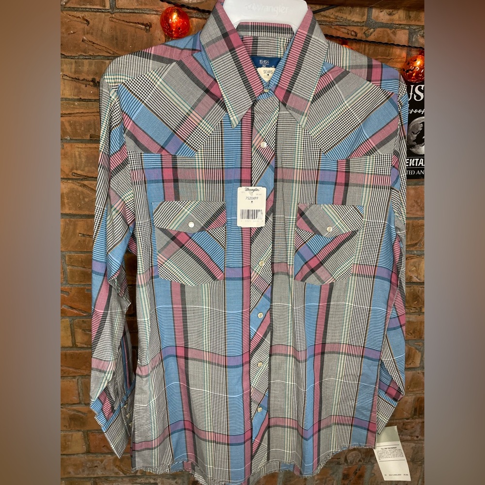 Vintage Wrangler Western Pearl Snap Long Sleeve Shirt Mens Medium NWT